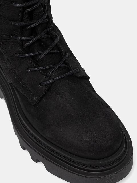AllSaints botki nubukowe Jay Boot damskie kolor czarny na płaskim obcasie W062FD