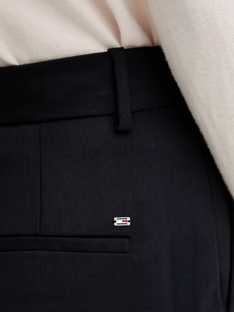 Tommy Hilfiger spodnie z dodatkiem wełny damskie kolor granatowy szerokie high waist WW0WW48352