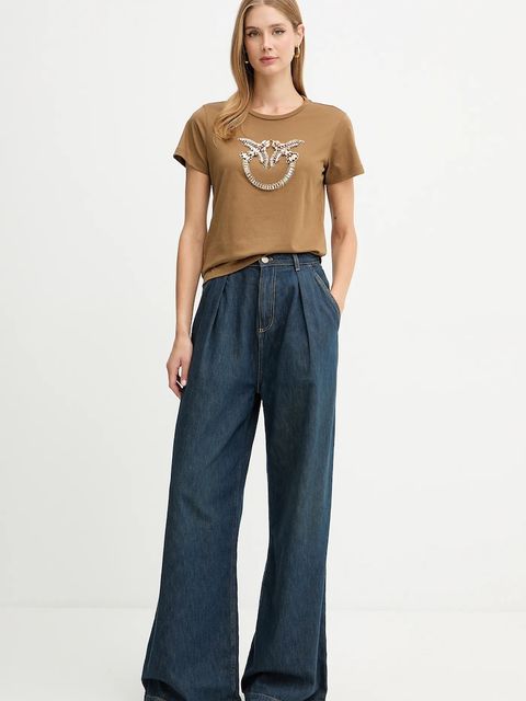 Pinko t-shirt bawełniany damski kolor brązowy 100535 A2RN - zdjęcie produktu nr 2