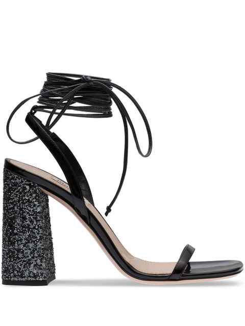 Miu Miu ankle tie-fastening glitter sandals - Black - zdjęcie produktu nr 1