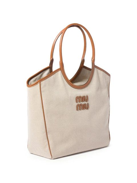 Miu Miu Ivy canvas and leather bag - Neutrals