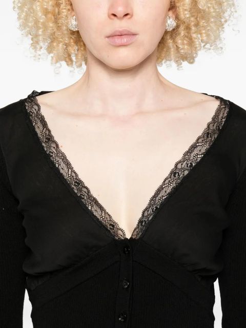 Blumarine lace-trimmed ribbed cardigan - Black