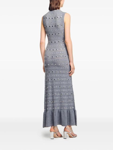 SANDRO metal-studded ruffled knitted dress - Grey