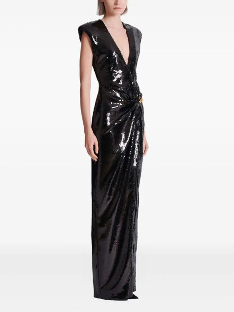 Balmain draped sequin-embellished dress - Black