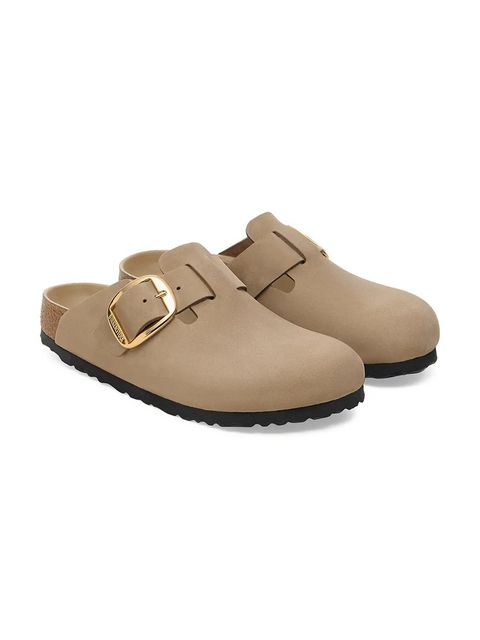 Birkenstock klapki skórzane Boston Big Buckle damskie kolor beżowy 1030393