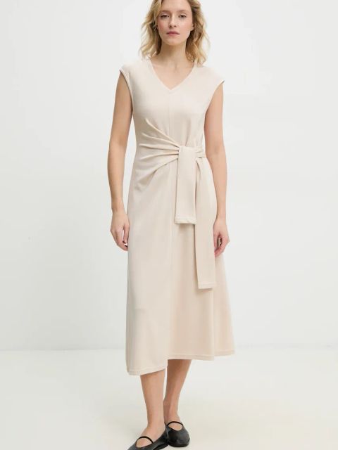 Answear.LAB sukienka kolor beżowy midi rozkloszowana