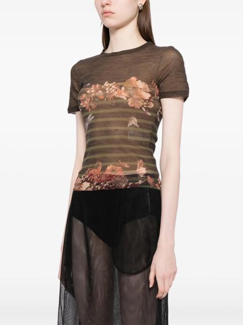 Jean Paul Gaultier floral-print T-shirt - Brown