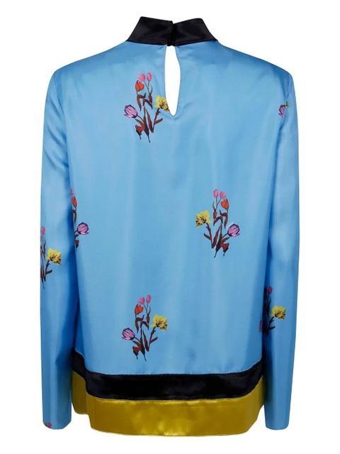 Marni floral-print silk top - Blue