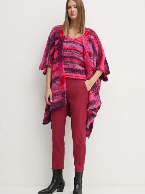 Sisley spodnie damskie kolor bordowy fason cygaretki medium waist 48M855BK7