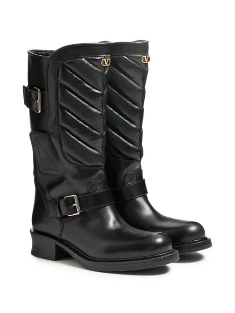 Valentino Garavani 40mm Rayons chevron leather biker boots - Black - zdjęcie produktu nr 2