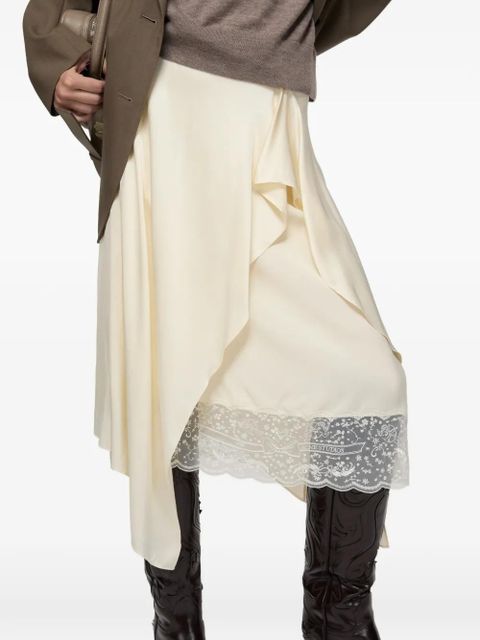 Acne Studios lace-detail draped midi skirt - Neutrals