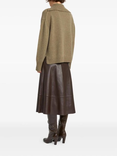 Yves Salomon flared leather midi skirt - Brown