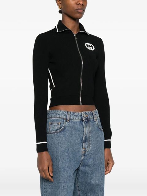 Gucci logo-intarsia zip cardigan - Black
