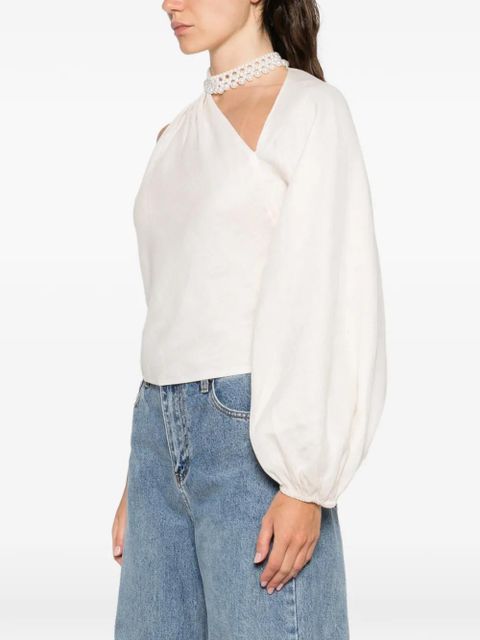 Self-Portrait draped-sleeve top - Neutrals