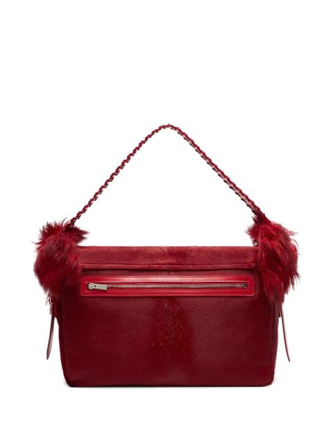 Blumarine fur-trim braided-handle shoulder bag - Red