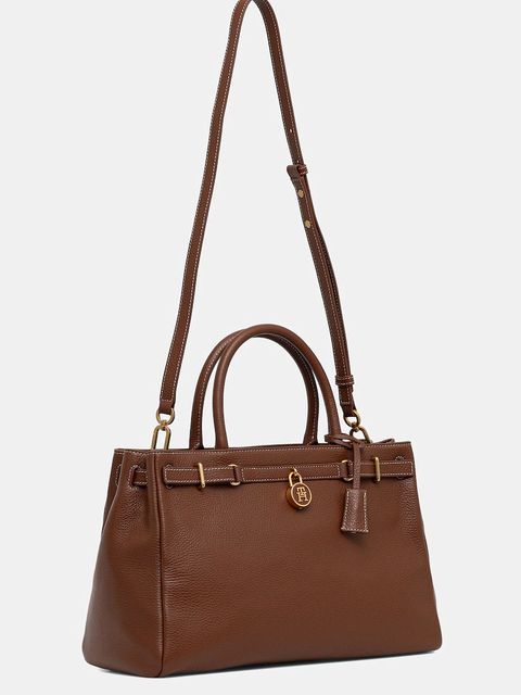 Tommy Hilfiger torebka skórzana kolor brązowy AW0AW17925 - zdjęcie produktu nr 2