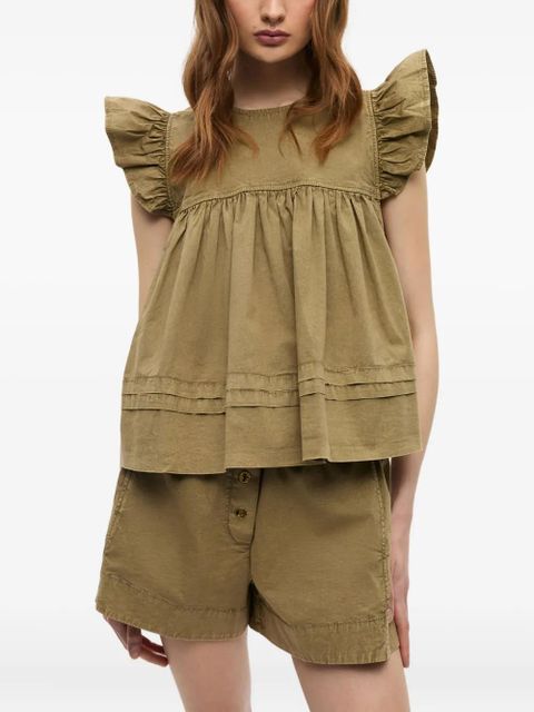 GANNI ruffled flared top - Green