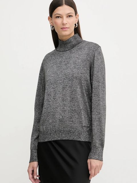 Calvin Klein sweter z dodatkiem wełny damski kolor szary lekki z półgolfem LV044E363G - zdjęcie produktu nr 1