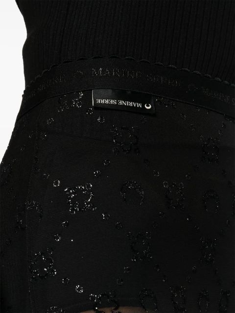 Marine Serre moon-embroidered mesh tights - Black
