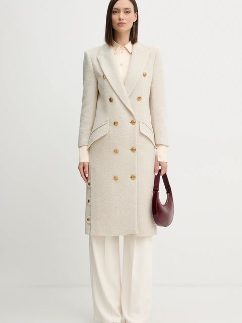 Elisabetta Franchi płaszcz z dodatkiem wełny kolor beżowy CP00456E2