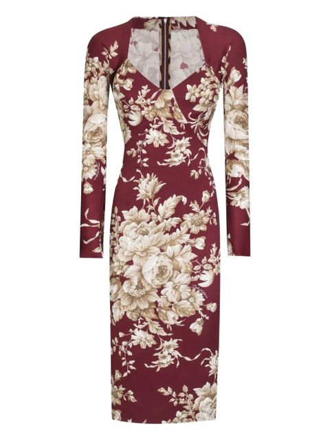Dolce & Gabbana floral-print long-sleeve midi dress - Red - zdjęcie produktu nr 1
