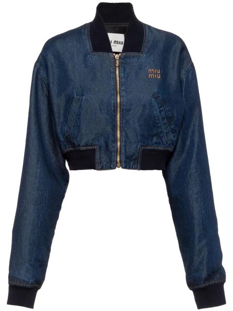 Miu Miu embroidered-logo denim blouson jacket - Blue - zdjęcie produktu nr 1