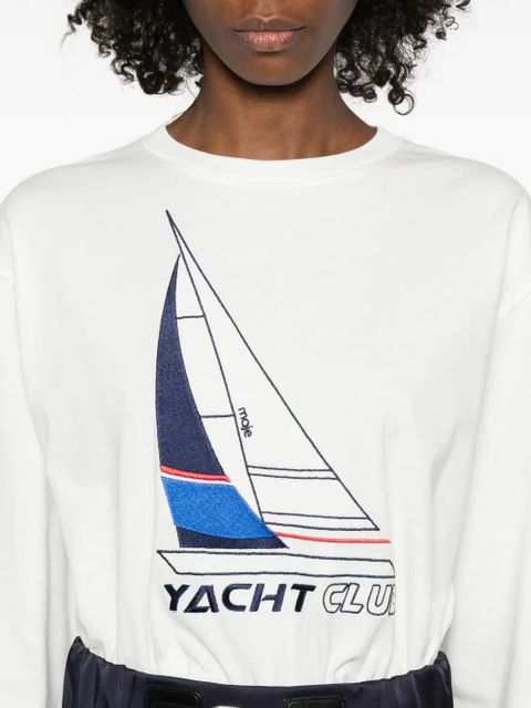 Maje Yacht Club-embroidered T-shirt - White