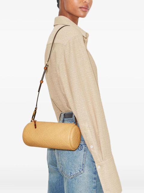 Tory Burch monogram pebble cylinder cross body bag - Brown