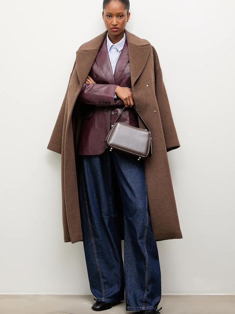 Answear Lab płaszcz wełniany kolor brązowy przejściowy oversize