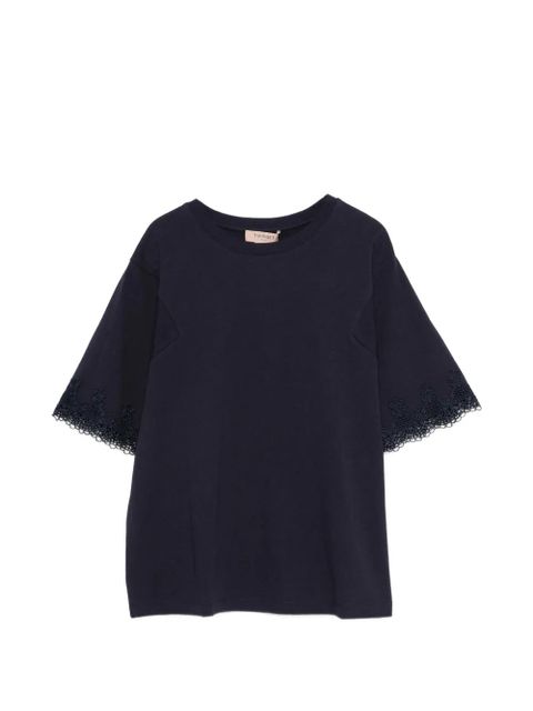 TWINSET lace-trim T-shirt - Blue - zdjęcie produktu nr 1