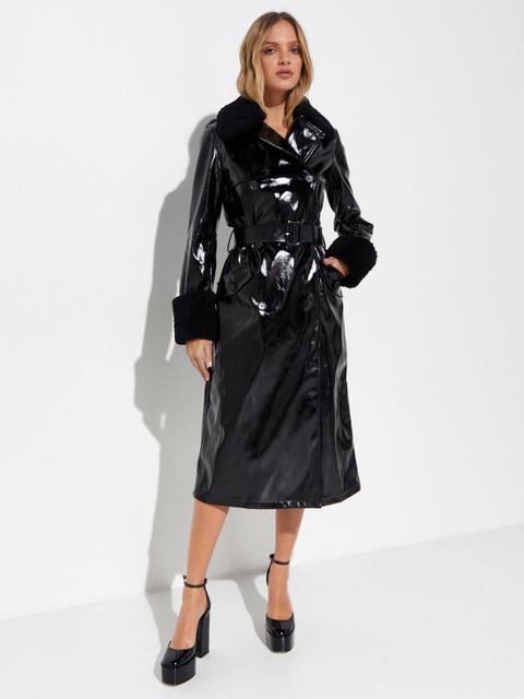 SELF PORTRAIT - Czarny lakierowany płaszcz