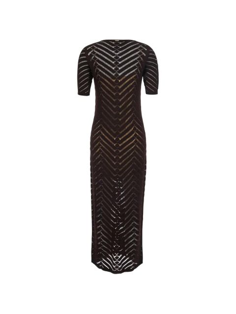 TWINSET chevron-knit short-sleeve midi dress - Brown - zdjęcie produktu nr 2