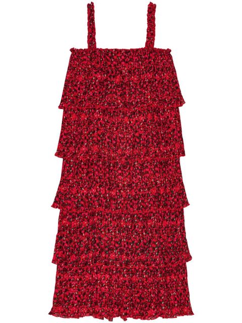 GANNI floral-print pleated midi dress - Red - zdjęcie produktu nr 1