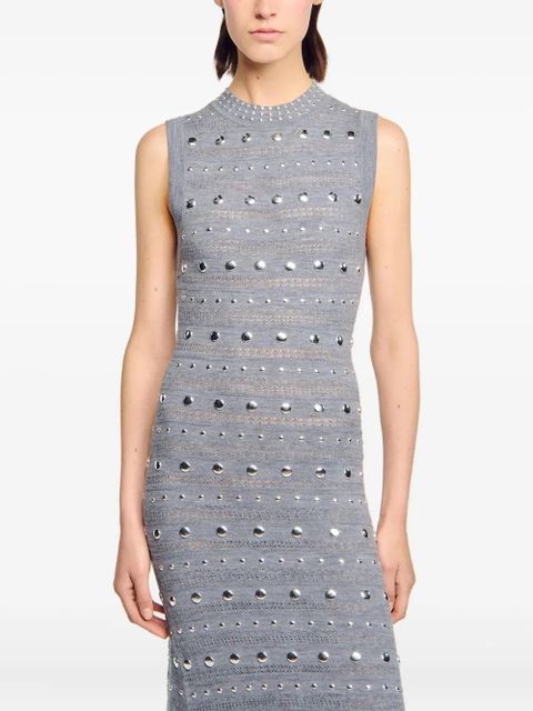 SANDRO metal-studded ruffled knitted dress - Grey - zdjęcie produktu nr 2