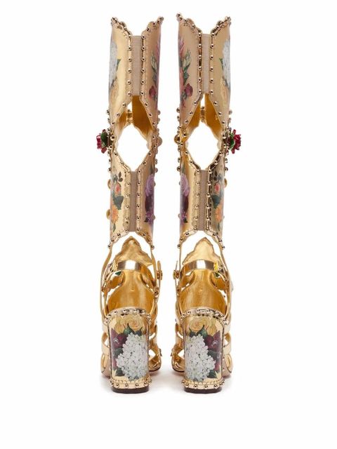 Dolce & Gabbana floral-print gladiator sandals - Gold