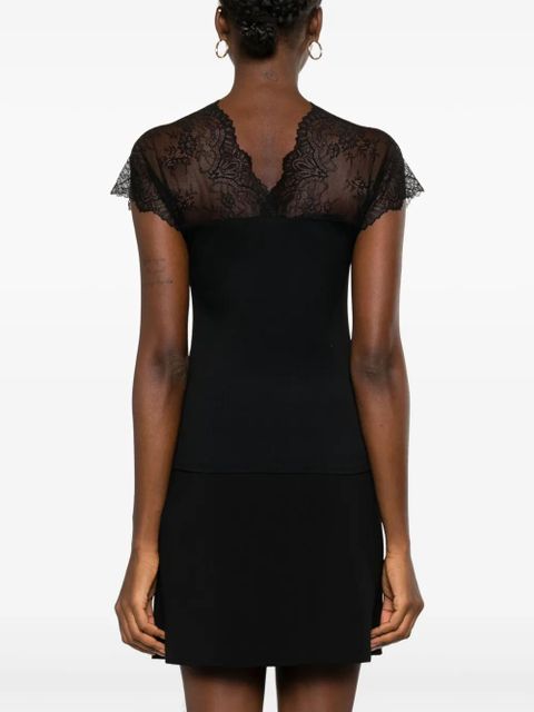 Maje lace-trim jersey top - Black