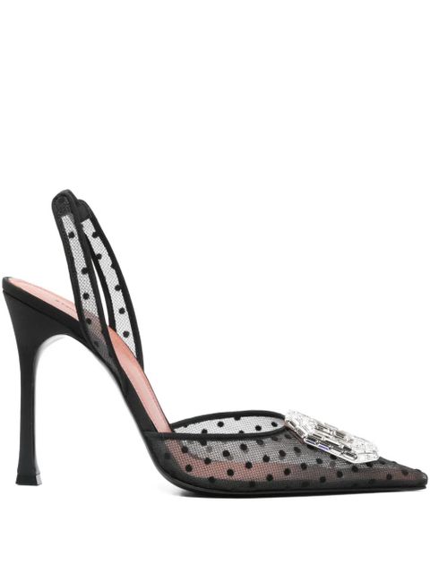 Amina Muaddi 110mm Camelia lace polka-dot sling pumps - Black - zdjęcie produktu nr 1