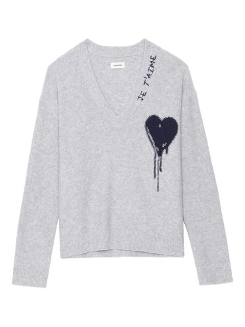Zadig&Voltaire Mikyz heart V-neck sweater - Grey - zdjęcie produktu nr 1