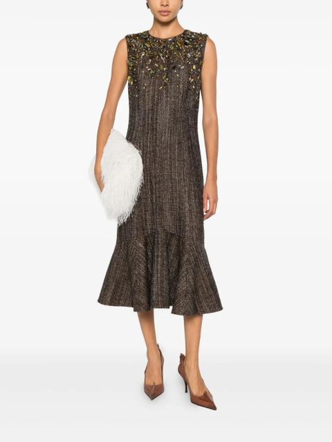 FENDI embellished ruffled dress - Brown