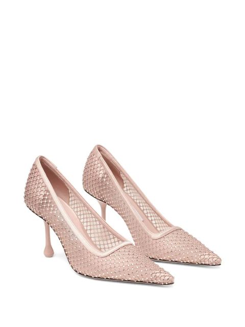 Jimmy Choo 80mm Ixia crystal-embellished mesh pumps - Pink - zdjęcie produktu nr 2