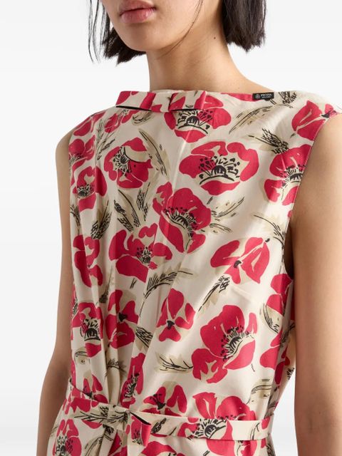 Prada printed soft poplin dress - Neutrals