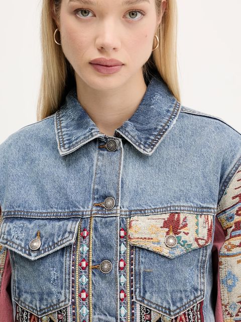 Desigual kurtka jeansowa BOHO kolor niebieski przejściowa 25WWED10