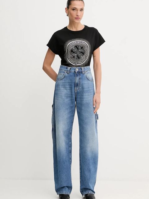 Guess t-shirt bawełniany 4G damski kolor czarny W5YI14 I3Z14