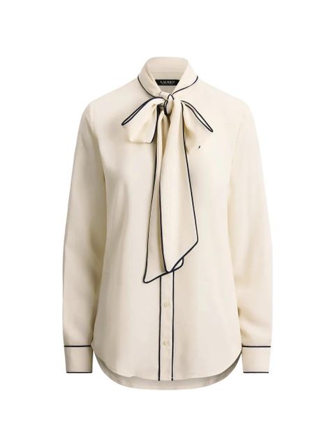 Lauren Ralph Lauren bow-detail contrast-trim blouse - Neutrals - zdjęcie produktu nr 1