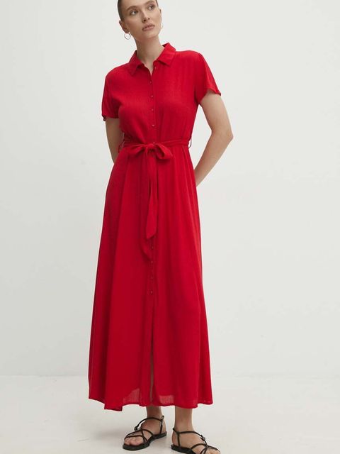 Answear.LAB sukienka kolor czerwony maxi rozkloszowana