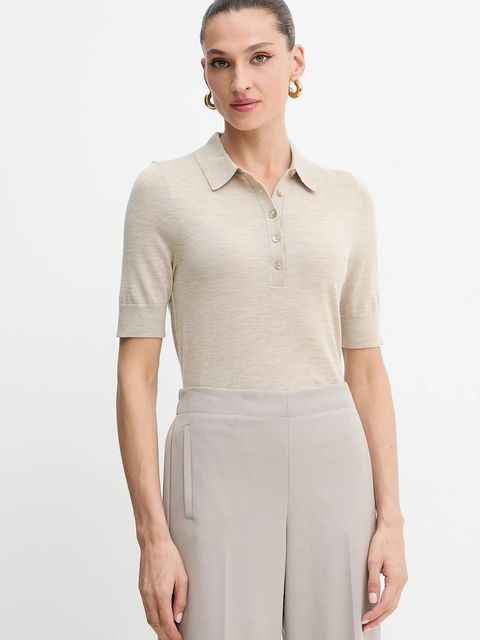 BOSS polo wełniane damski kolor beżowy 50545015 - zdjęcie produktu nr 1