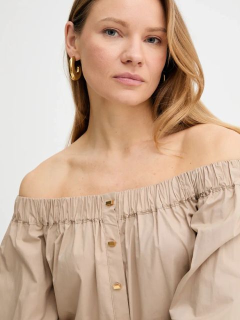 Marciano Guess bluzka bawełniana PAT damska kolor beżowy gładka 5GGH28 7315A