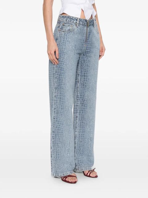 Self-Portrait crocodile-effect jeans - Blue