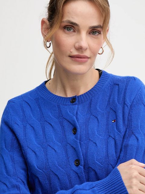 Tommy Hilfiger kardigan wełniany damski kolor niebieski WW0WW47463