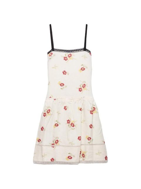 Prada embroidered linen mini-dress with floral motif - Neutrals - zdjęcie produktu nr 1